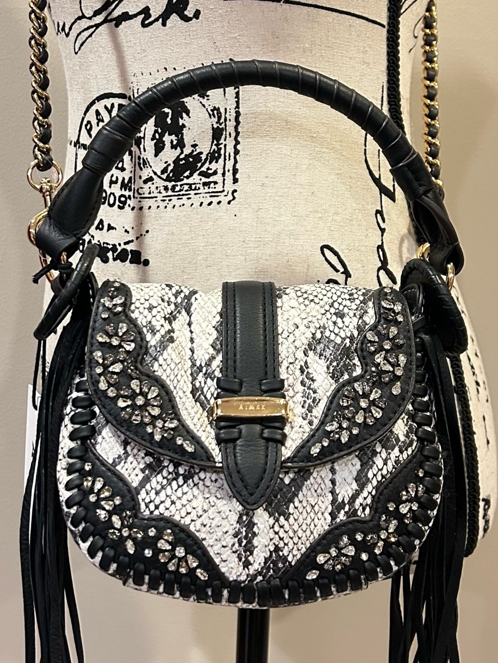 Aimee Vanilla Snake Jeweled Willow Novelty Mini Crossbody - Picture 7 of 13
